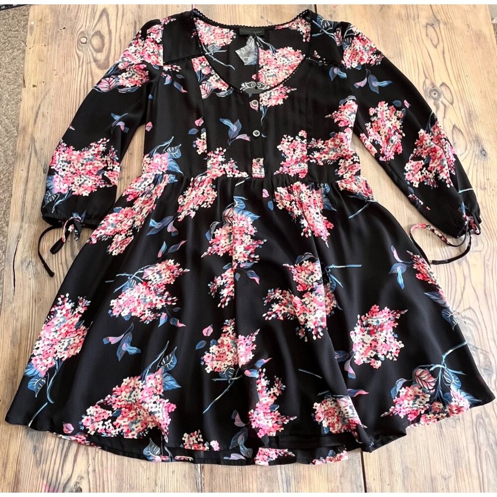 Loveposh Mini Dress Womens M Black Sheer Floral Lined Cottage Festival - Picture 5 of 9